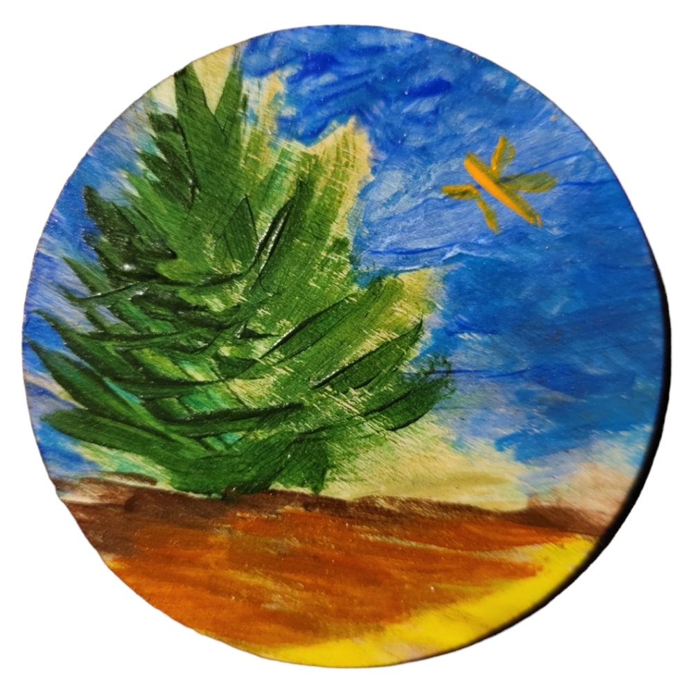Anna's Creations Hand Crafted Painted Wood Round Magnet Evening Star